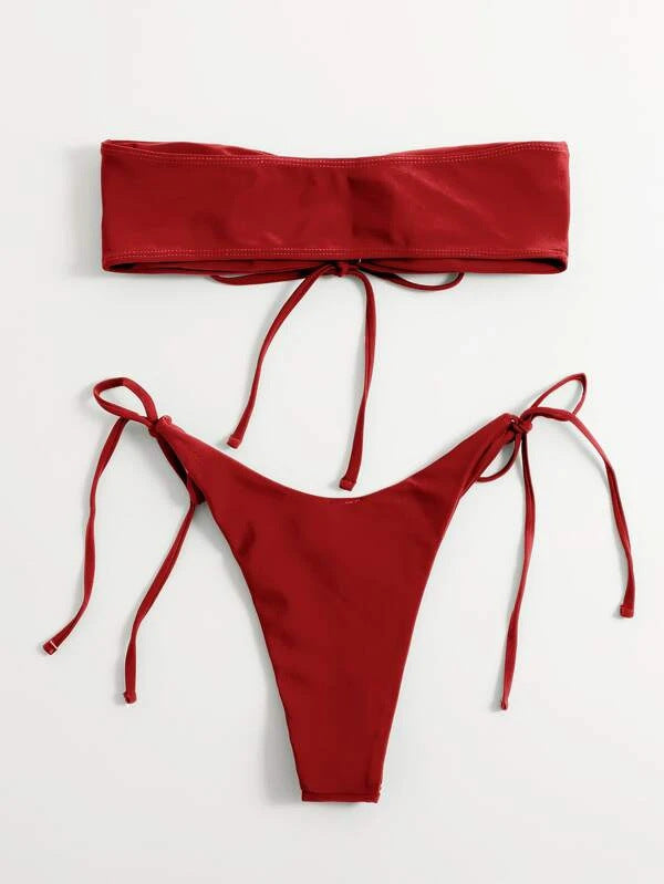 Women Seperated Swimwear Low Waist Basic Strapless Solid Color Tube Top Sexy Bikini Bella Mia