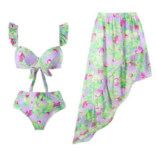 Push up Split Three Piece Set Sexy Spring Vacation Swimsuit Set Printing Bella Mia