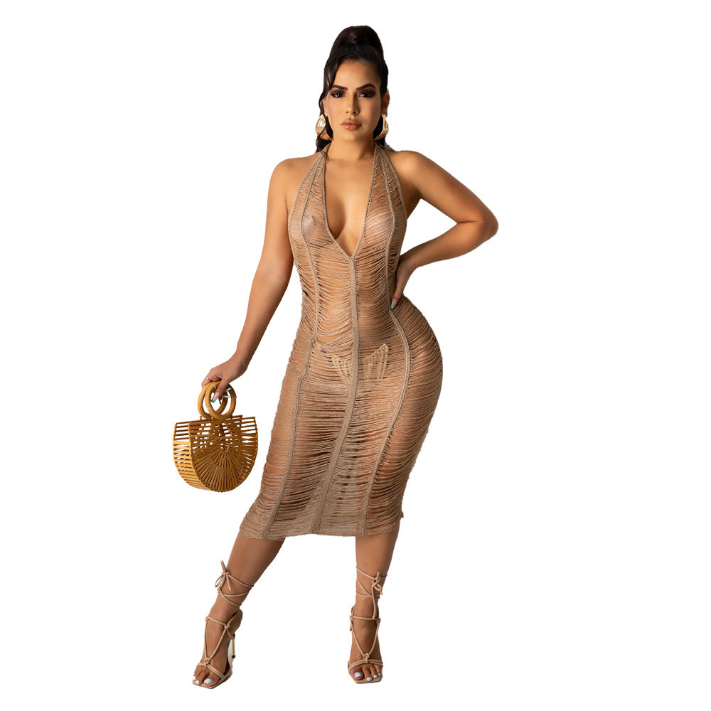 Women Clothing Sexy See through Hollow Out Cutout Beach Dress Bella Mia