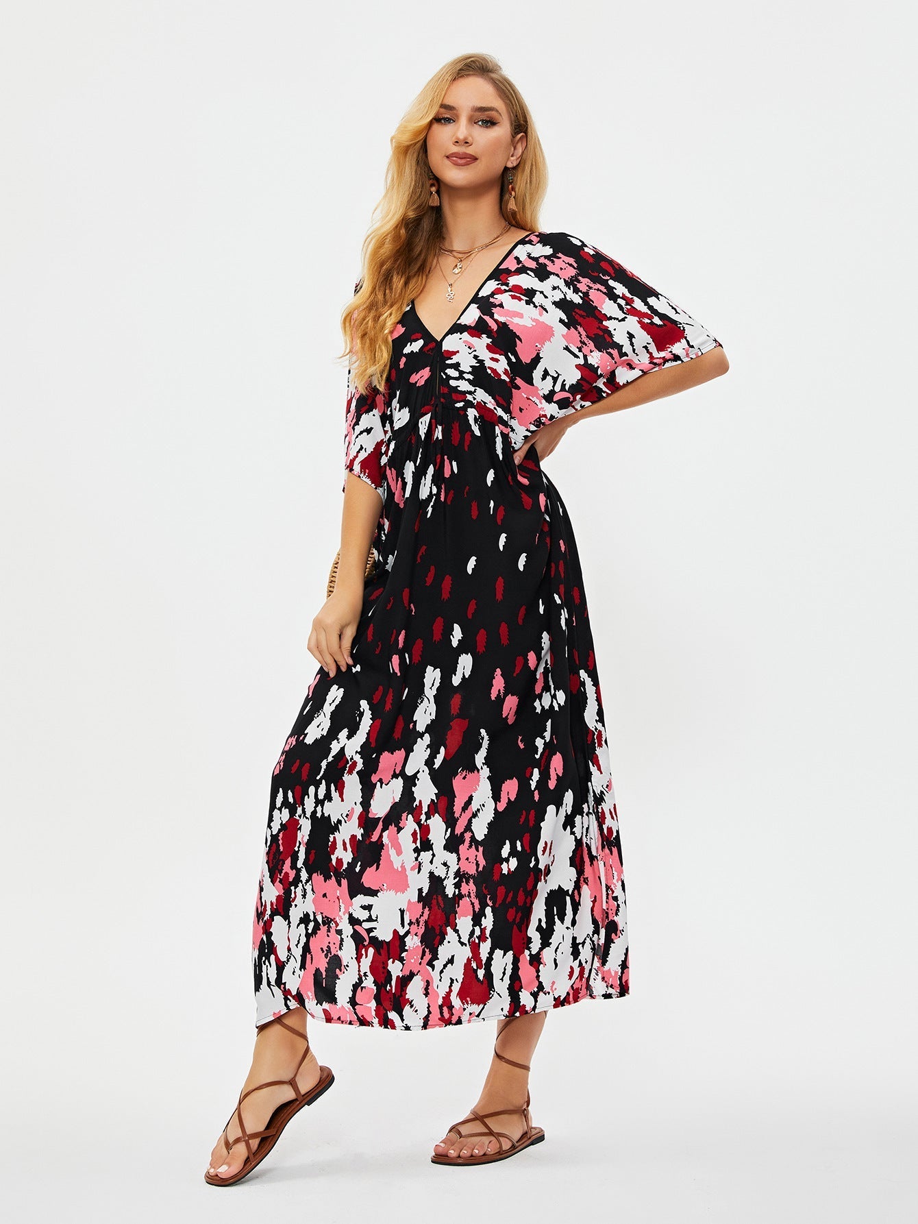 Printed Front Back V neck Pull Belt Holiday Casual Beach Bikini Cover Bella Mia