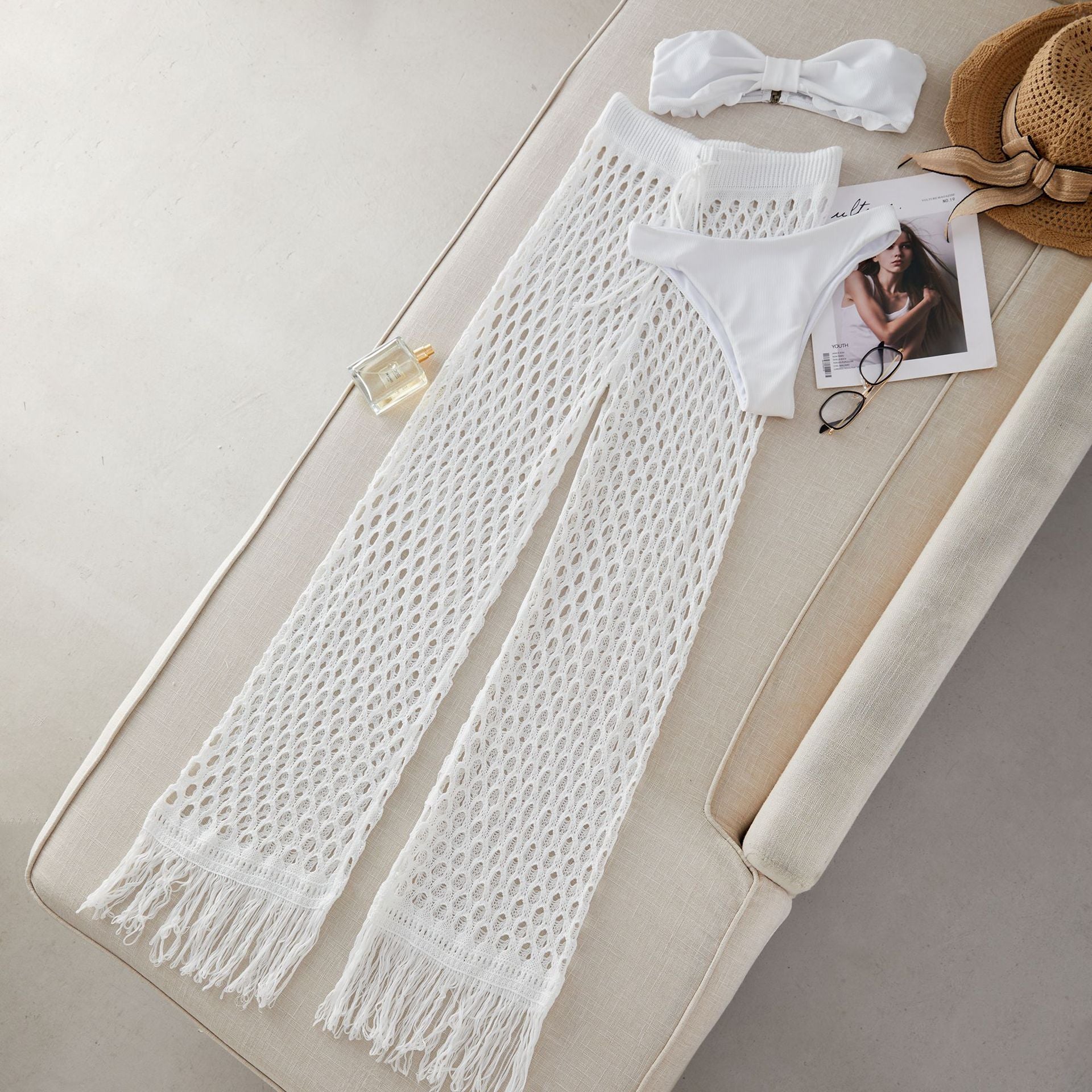 Solid Color Tube Top Split Swimsuit Women Low Waist Cut Ruffled Bikini Three Piece Suit Bikini Bella Mia