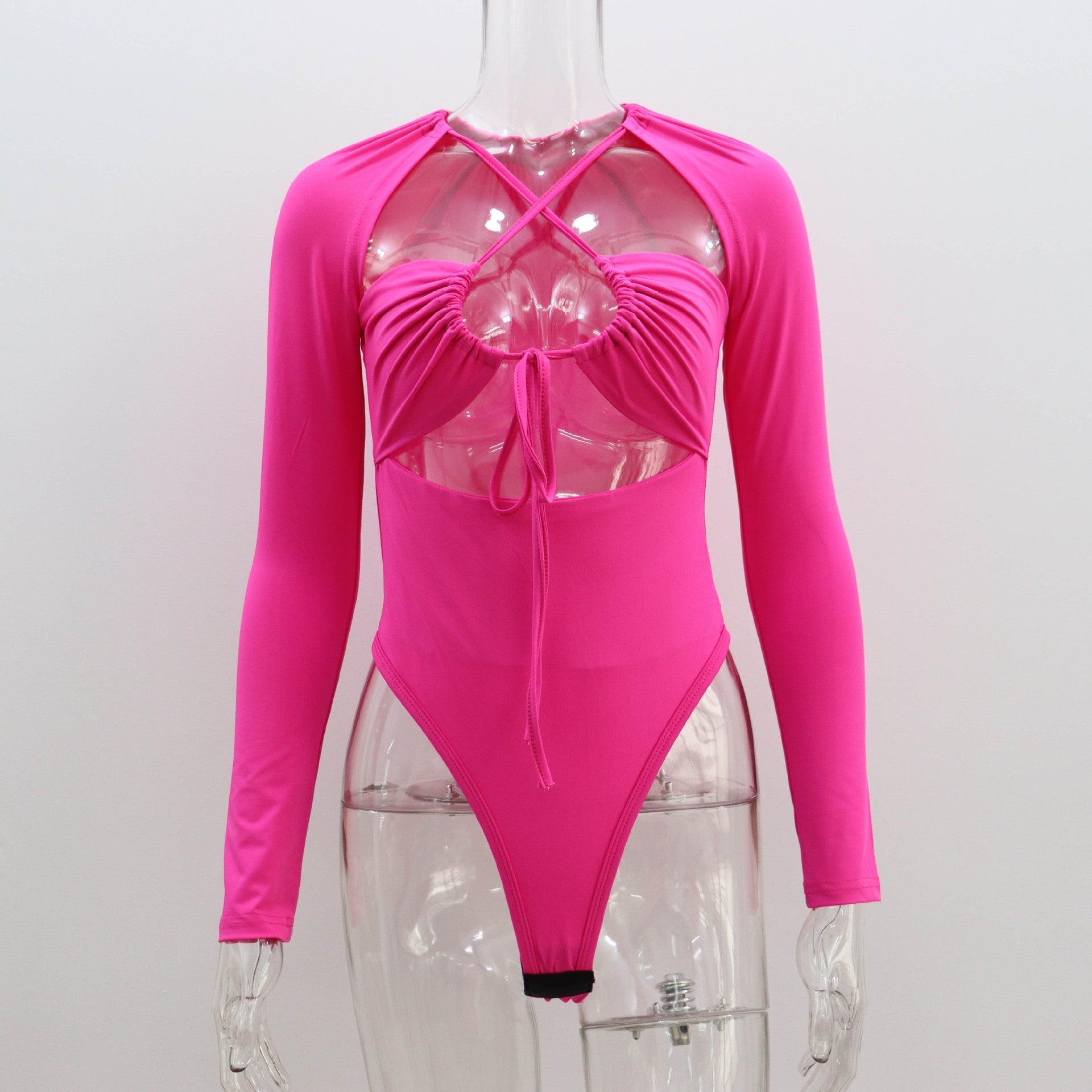 Summer Women Sexy Sexy Hollow Out Cutout out Strap Slim Solid Color Long Sleeve Jumpsuit Women Bella Mia