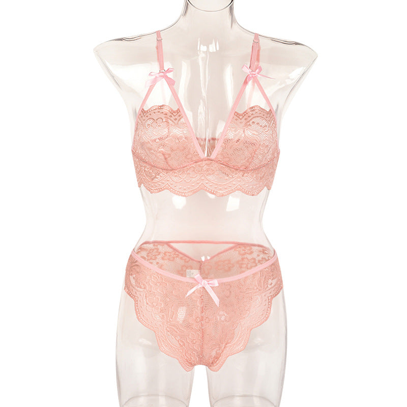 Sexy Two Piece Set Autumn Lace Splicing Tape Bow Sexy Lingerie Set Bella Mia