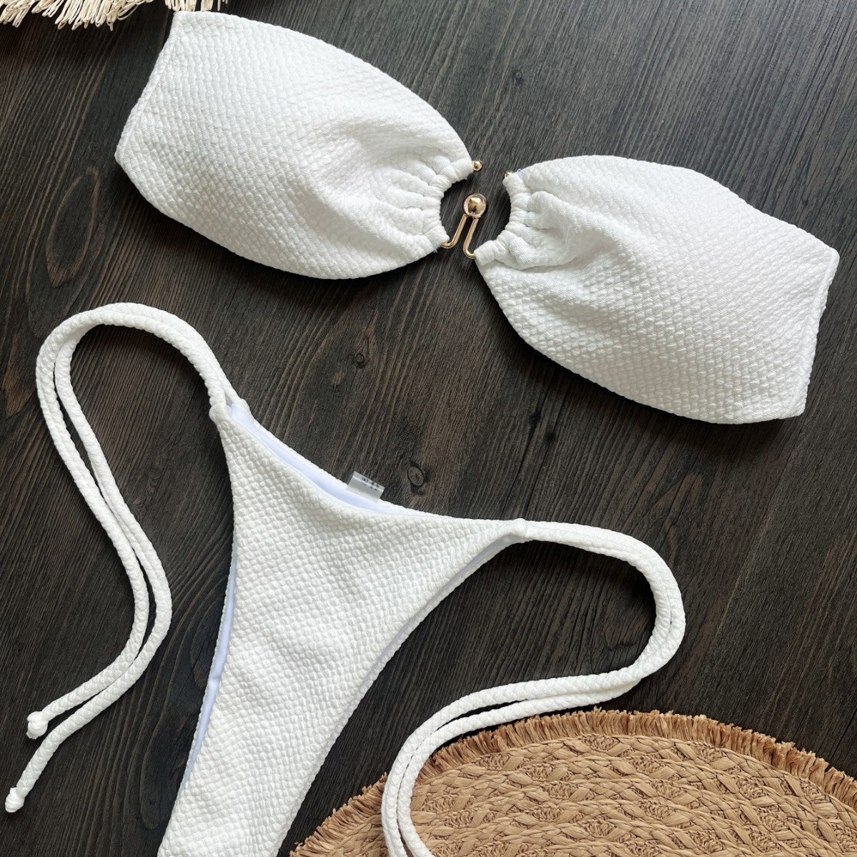 Special Fabric Metal Solid Color Bikini Sexy Backless Split Swimsuit Nylon Bikini Bella Mia