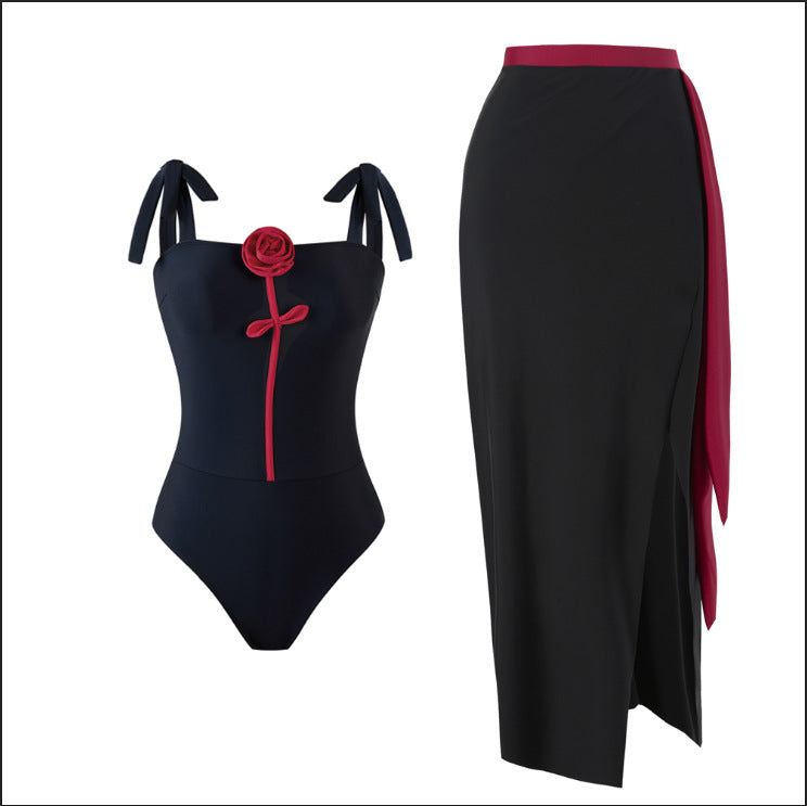 Swimsuit Women Tube Top Double Shoulder Strap 3D Rose Swimsuit Outfit Nylon Surface Bella Mia