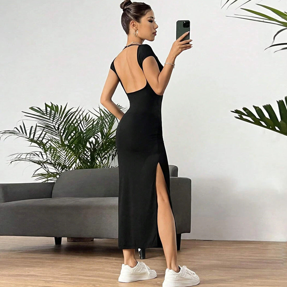 Women Clothing Spring Summer Slim Fit Sexy Backless Sheath Split Sleeveless Dress Bella Mia