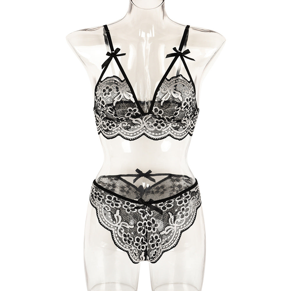 Sexy Two Piece Set Autumn Lace Splicing Tape Bow Sexy Lingerie Set Bella Mia