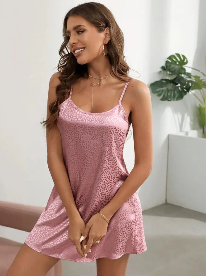 Women Ice Silk Strap Night Dress Sexy Backless Pajamas Women Thin Breathable Printed Suspender Bella Mia