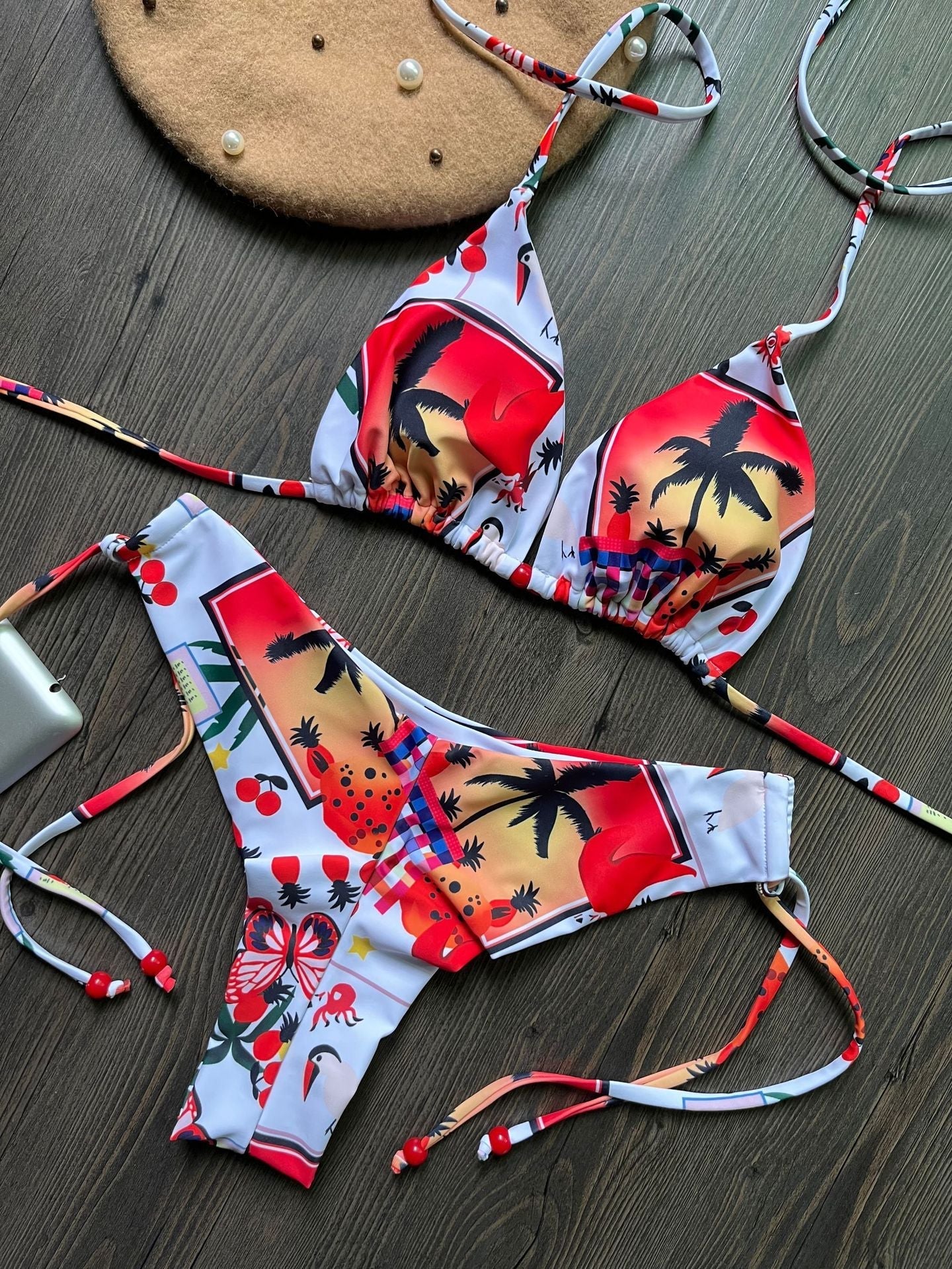 Swimsuit Women Printed Triangle Bikini Lace Up Three Point Bikini Swimsuit Bella Mia