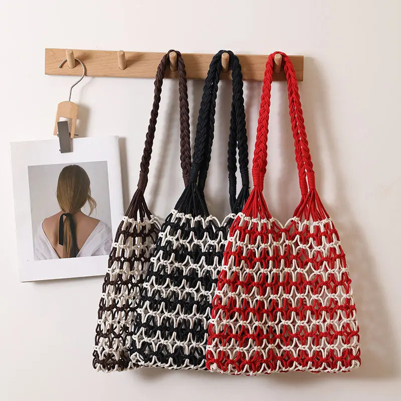 Summer Straw Woven Bag With Lace Up Pattern Suitable For Women Beach Vacation Beach Bag Bella Mia