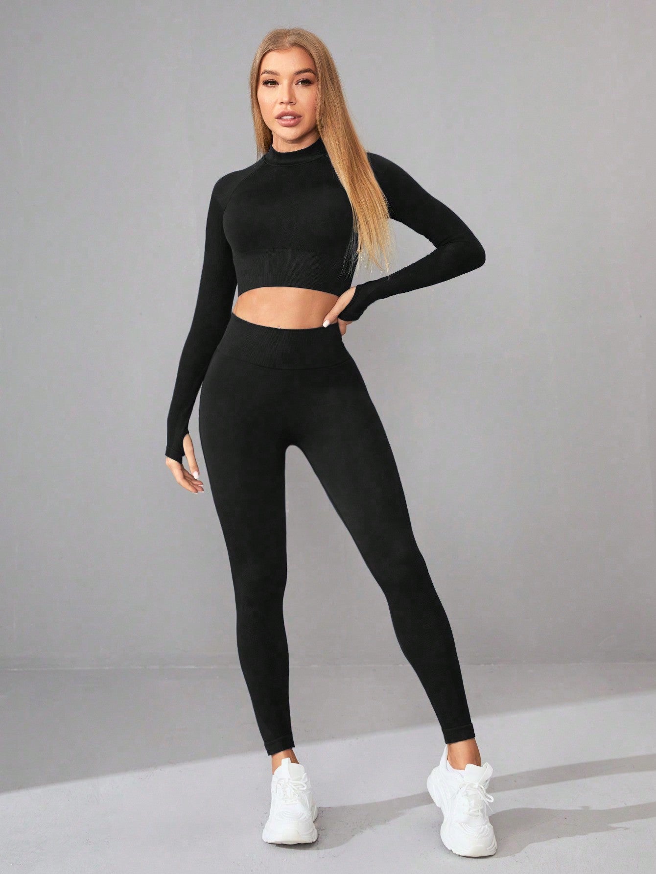 Seamless Yoga Clothes Women Long Sleeved Sports Top High Waist Hip Lift Sports Tights Trousers Set Bella Mia