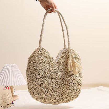 Hollow Out Cutout Tassel Straw Bag Large Capacity Shoulder Woven Bag Vacation Beach Bag Women Bag