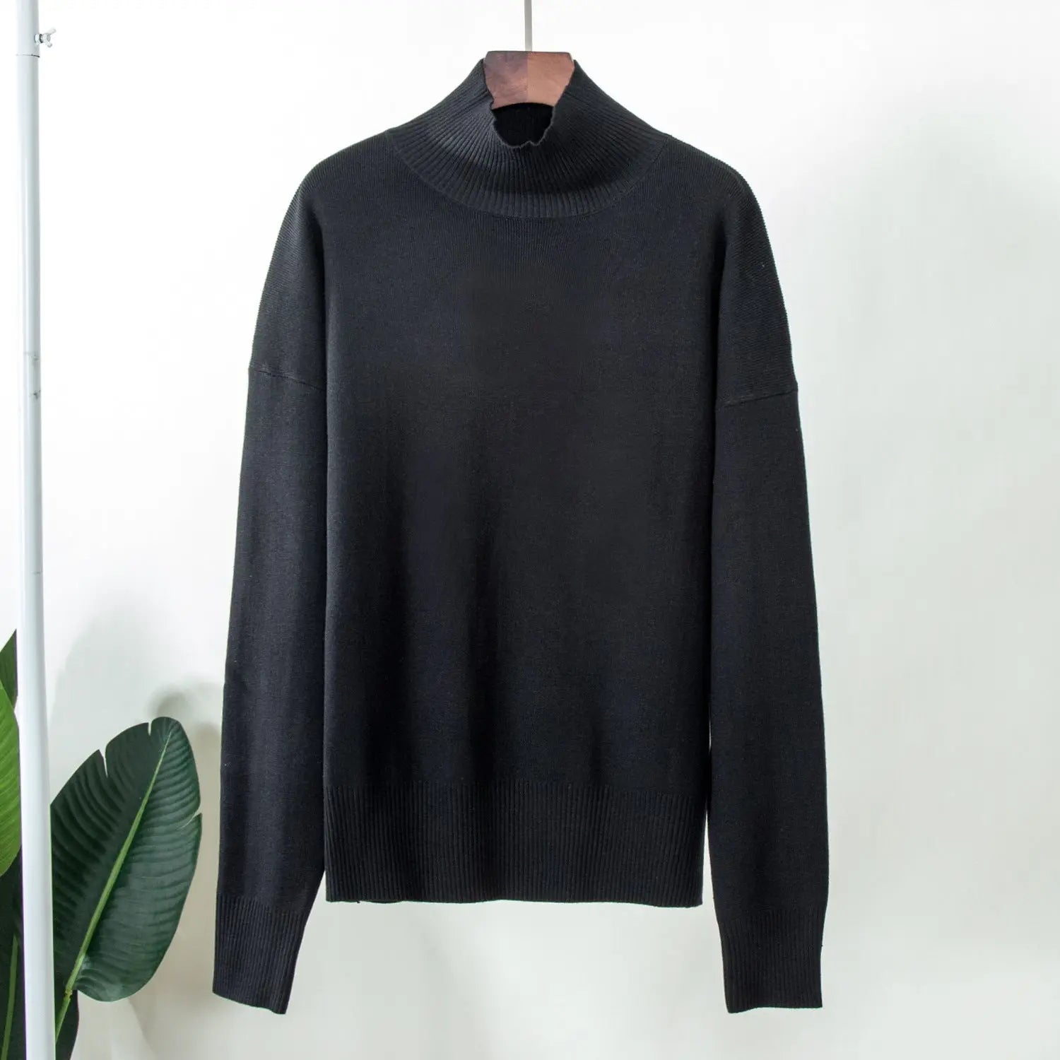 Mock Neck Knitted Sweater Loose Fit Viscose Solid Casual Bella Mia