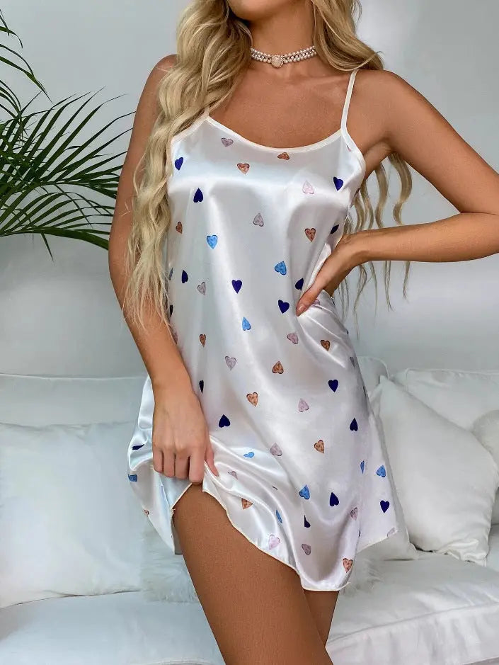 Women Ice Silk Backless Nightdress Strap Sleepwear Floral Print Short Satin Bella Mia