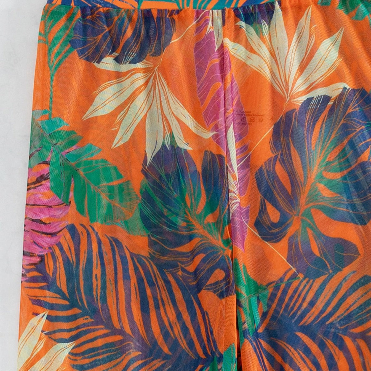 Plant Print Spaghetti Strap Buckle Tube Top High Cut Briefs Trousers Split Three Piece Bikini Bella Mia