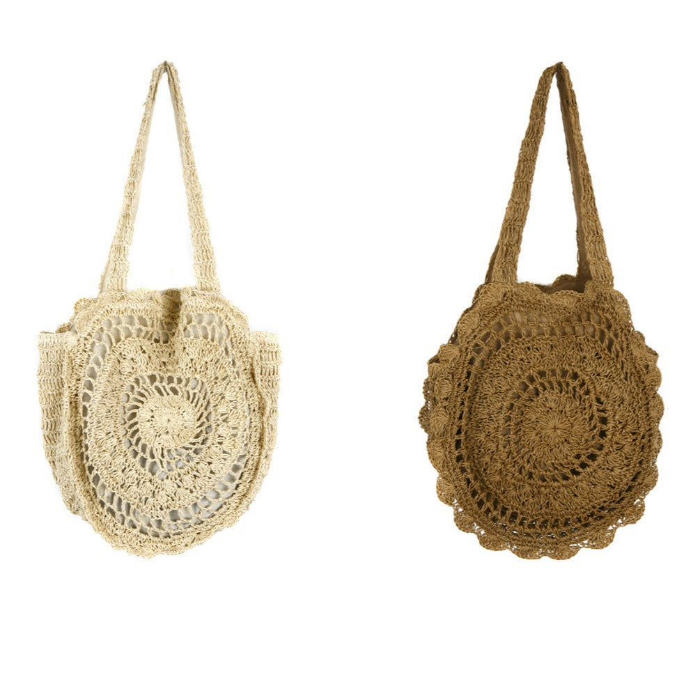 Floral Shoulder Bag round Large Capacity Hollow Out Cutout Straw Bag Straw Bag Woven Bag Vacation Beach Bag Bella Mia