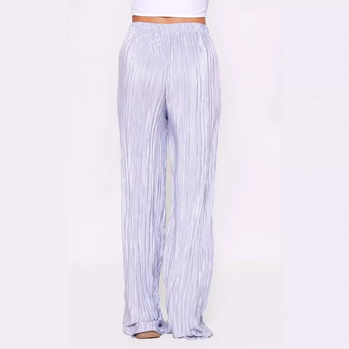 Summer Women Wide Leg Pants High Grade Luxury Pleated Satin Flash Casual Pants