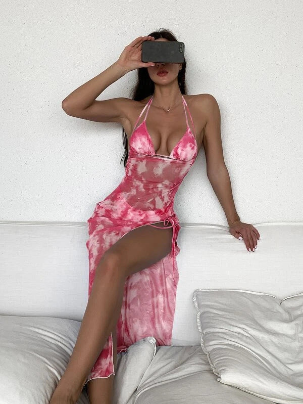 Swimwear Blooming Three Piece Bikini Sexy Neck Bikini Women Dress Split Swimsuit Bella Mia