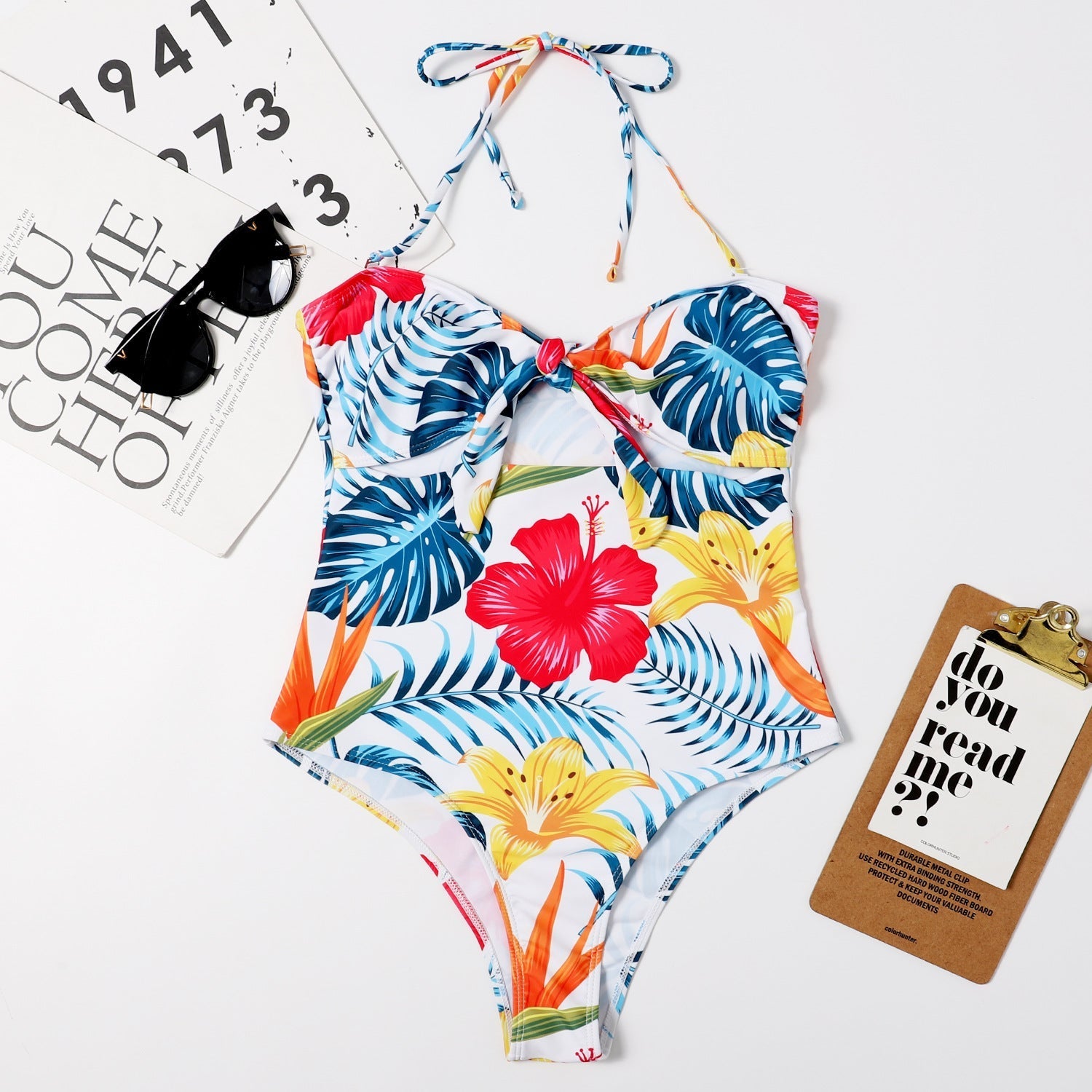 Lady Sexy Sling Triangle One Piece Bikini Swimsuit Solid Color Printing Swimsuit Bella Mia