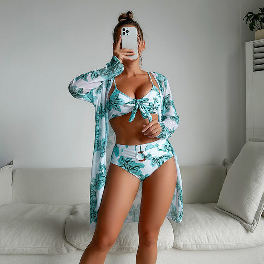 Swimsuit Women Two Piece Printed Long Sleeve Internet Celebrity Bikini Three Piece Swimsuit Bella Mia