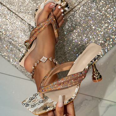 Sexy Wine Glass Heel Electroplated Heel Square Toe High Heel Sandals