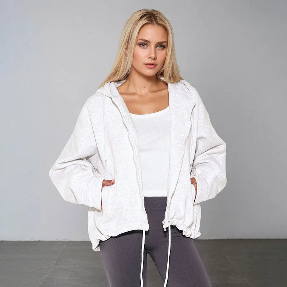 Women Casual Hooded Zipper Polyester Knitted Women Casual Solid Color Original Coat Bella Mia