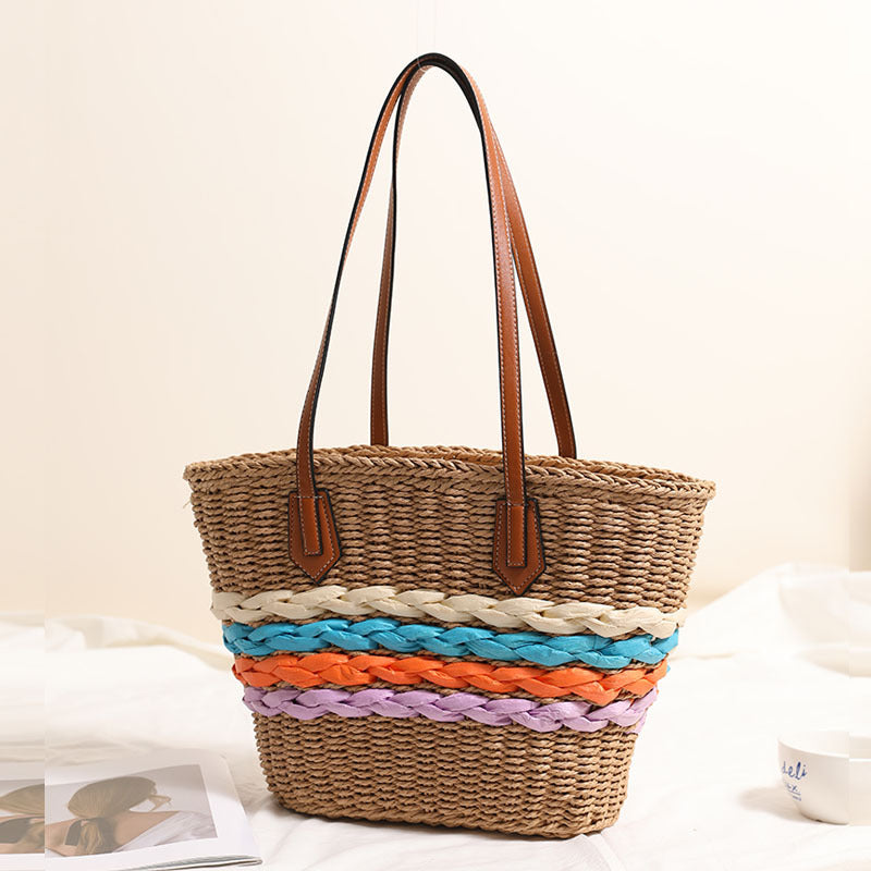 Bohemian One Shoulder Straw Bag Rainbow Stripes Straw Bag Woven Bag Vacation Beach Bag Women Bag Bella Mia