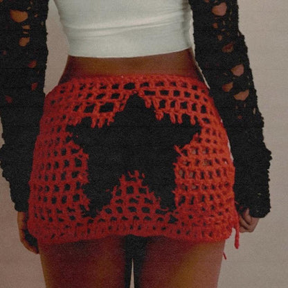 Skirt Women Knitted Sexy Cutout Drawstring Beach Bikini Beach Skirt Women
