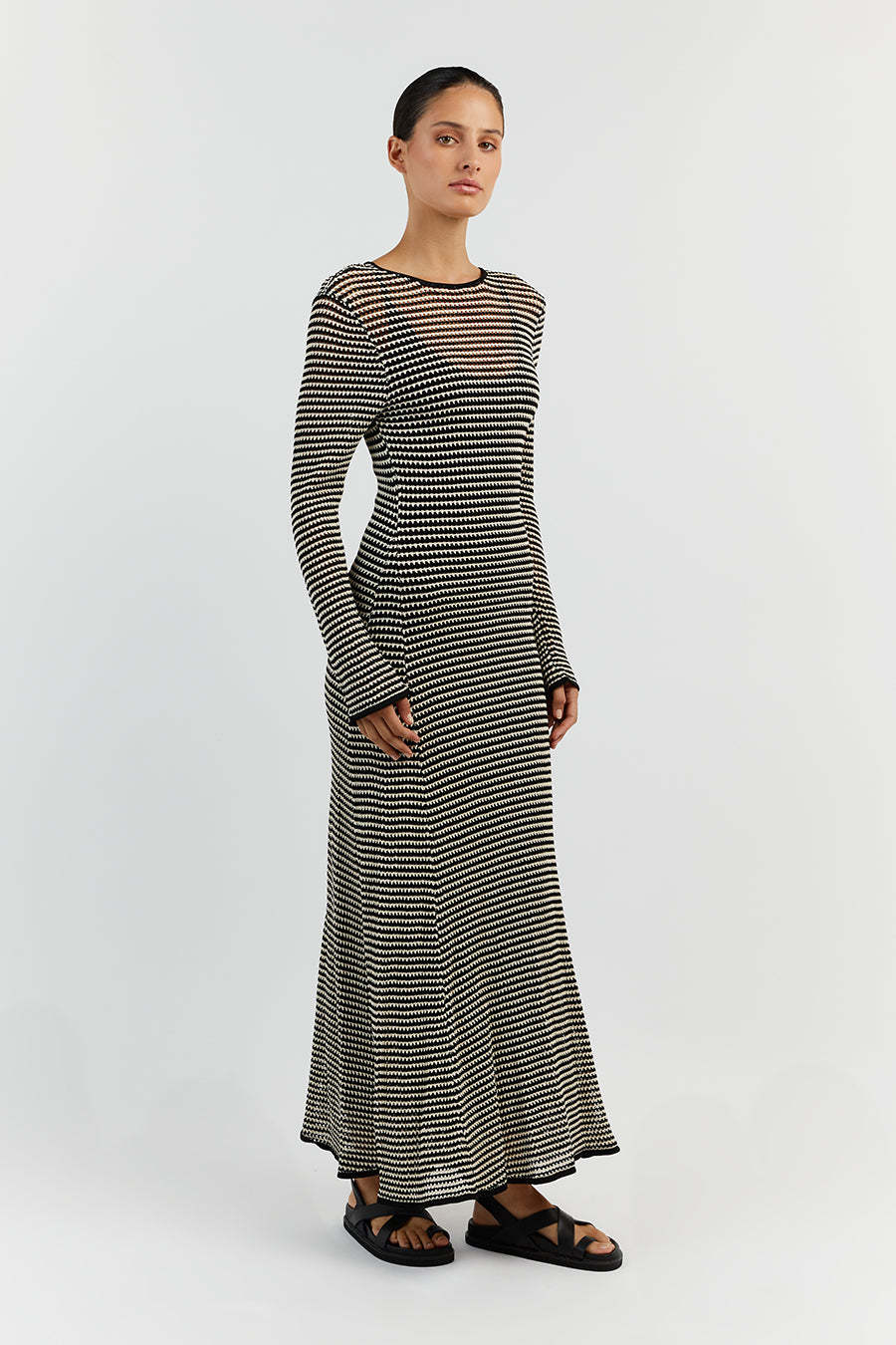 Mesh Striped Beach Vacation Sexy Dress Knitted Hollow Out Cutout Out Maxi Dress Blouse Summer Bella Mia