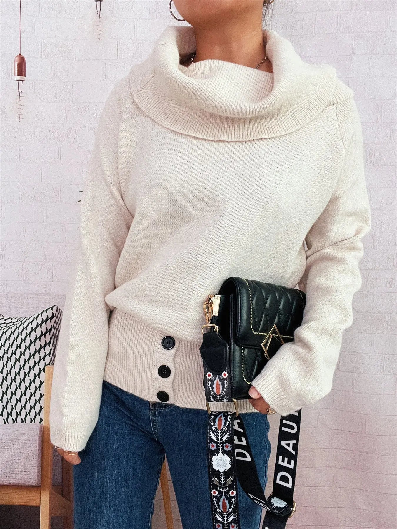 Autumn Winter Retro Office Minimalist Turtleneck Slim Knit Pullover Solid Color Striped Sweater Bella Mia