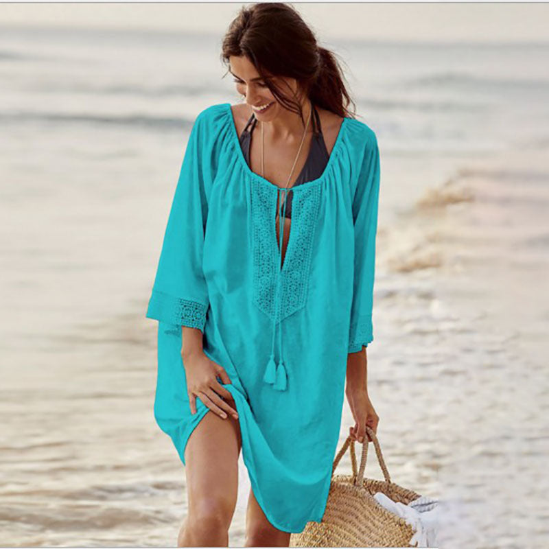 Lace Beach Cover up Sexy Deep V Plunge Vacation Sun Protection Shirt Beach Cover Up Bella Mia