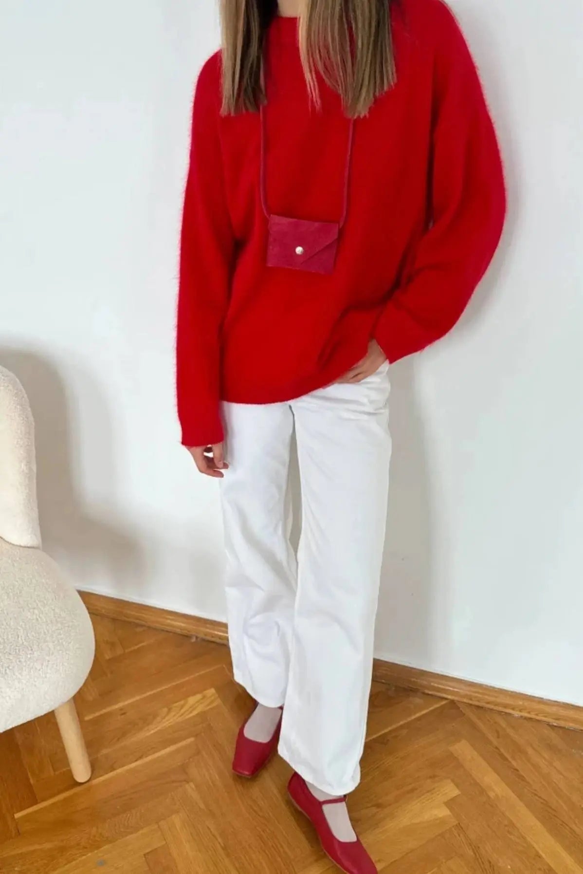 Women Autumn Winter Loose Crew Neck Long Sleeve Acrylic Jersey Knit Sweater Bella Mia