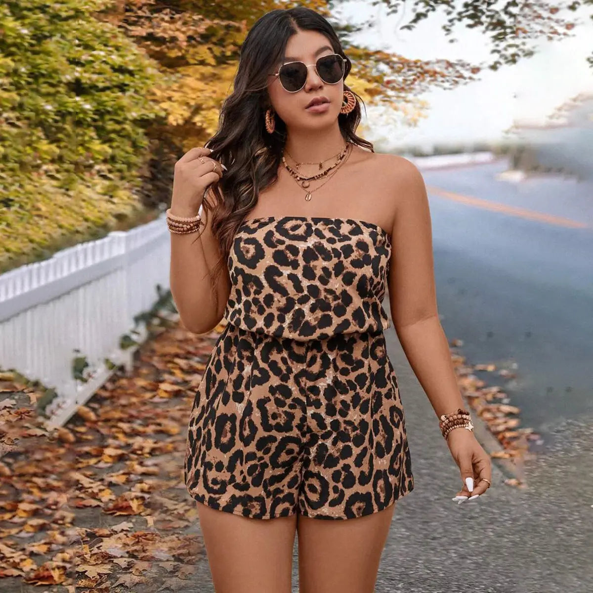 Sling Leopard Print plus Size off the Shoulder Jumpsuit Women Spring Summer Sexy Holiday Beach Jumpsuit Bella Mia