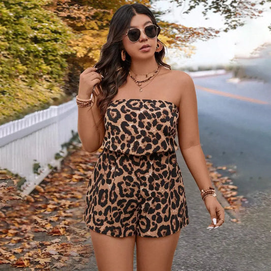 Sling Leopard Print plus Size off the Shoulder Jumpsuit Women Spring Summer Sexy Holiday Beach Jumpsuit Bella Mia