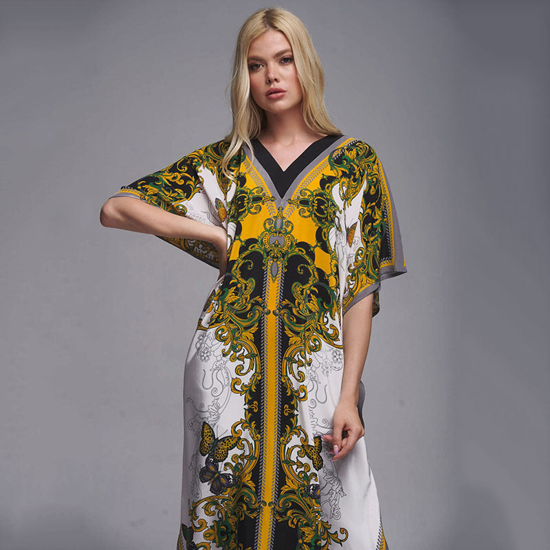 High End Polyester Printed Beach Cover Up Robe Dress Sun Protection Shirt Bikini Cover Up