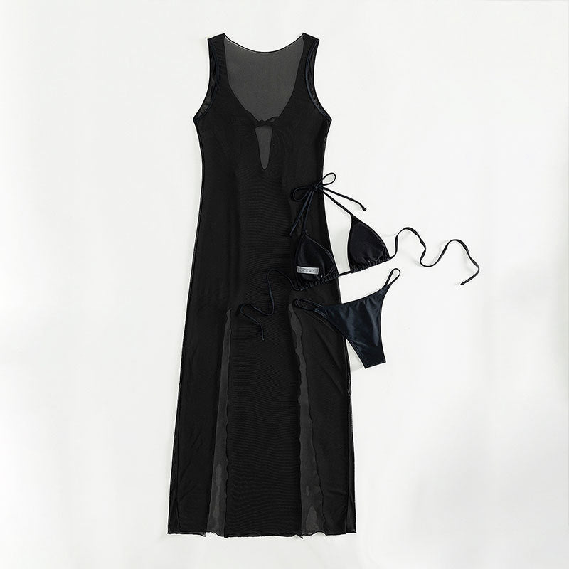 Maxi Dress Beachwear Bikini Strap Sun Protection Mesh Three Piece Swimsuit Women Bella Mia