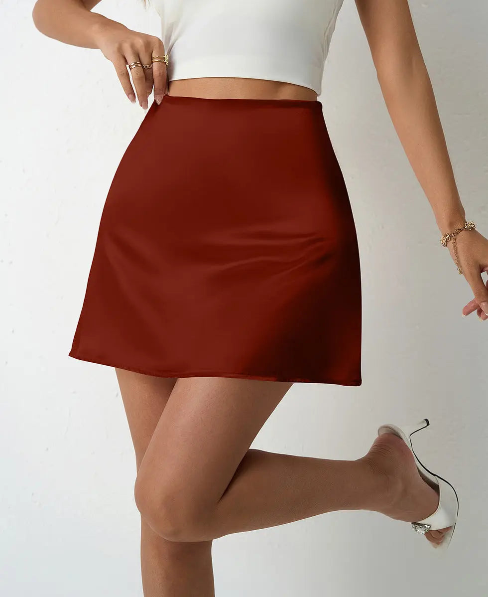 Elegant Satin A Line Pleated Short Zipper Skirt For Women High Rise Summer Bella Mia