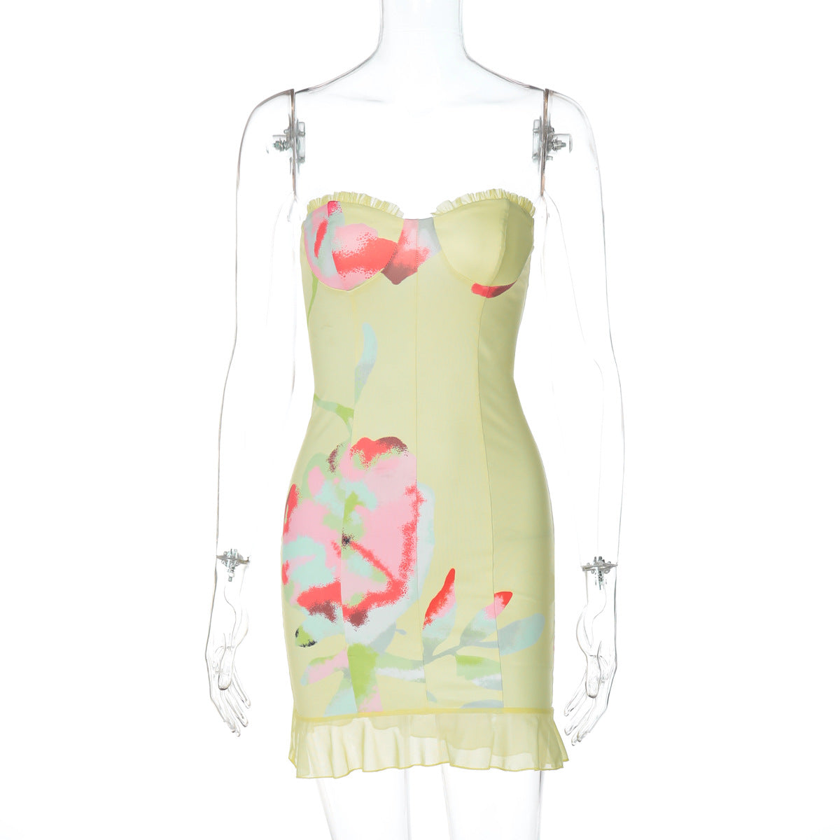 Spring Printed Sleeveless Tube Top Short Slim Sheath Dress Women Bella Mia