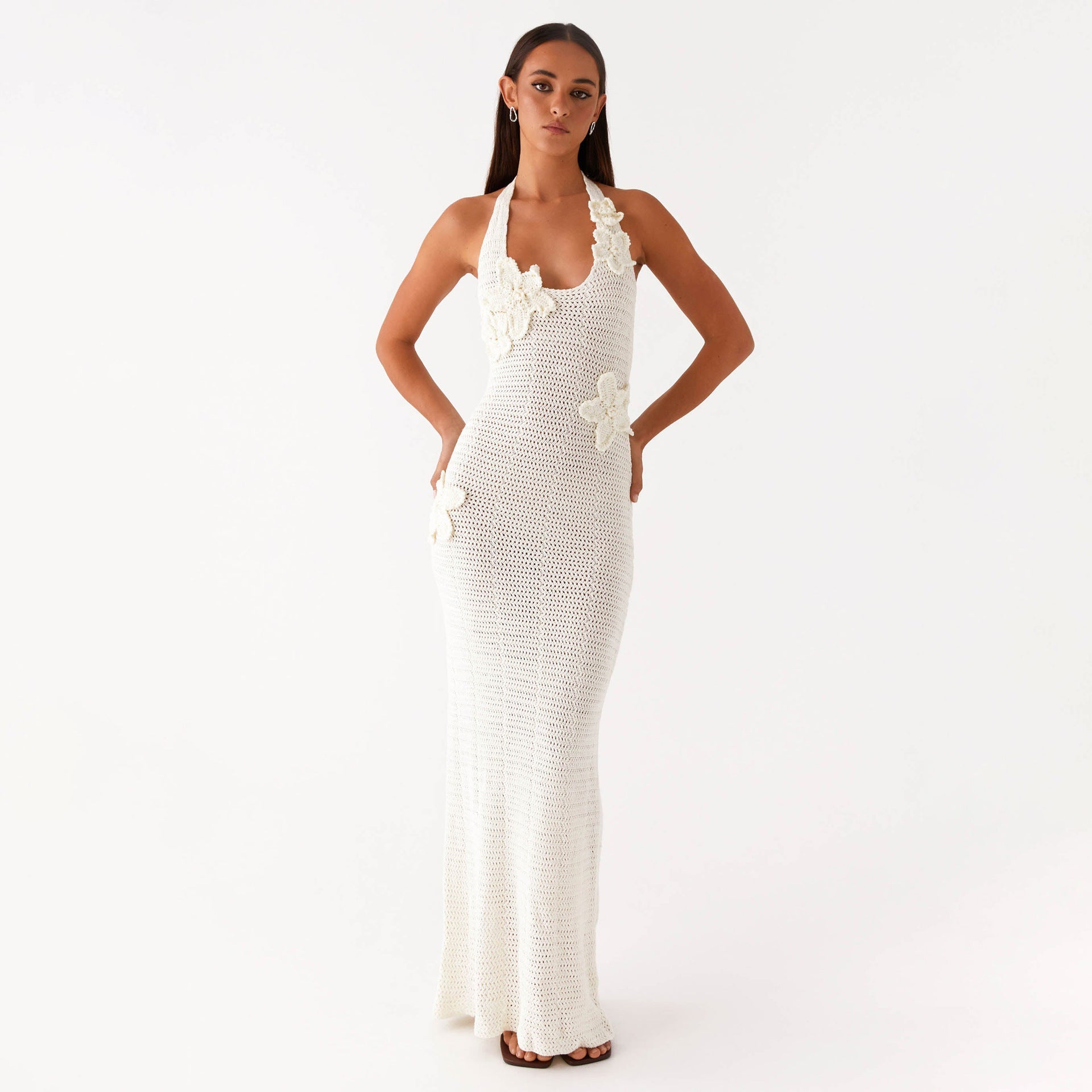 Sexy Hollow Out Cutout Floating Floral Halter Backless Sleeveless Casual Vacation Beach Dress Bella Mia