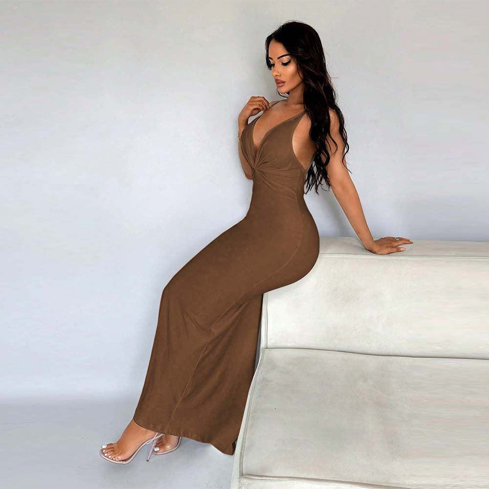 Sexy V neck Sleeveless Dress Summer High Waist Pullover Sheath Dress for Women Bella Mia