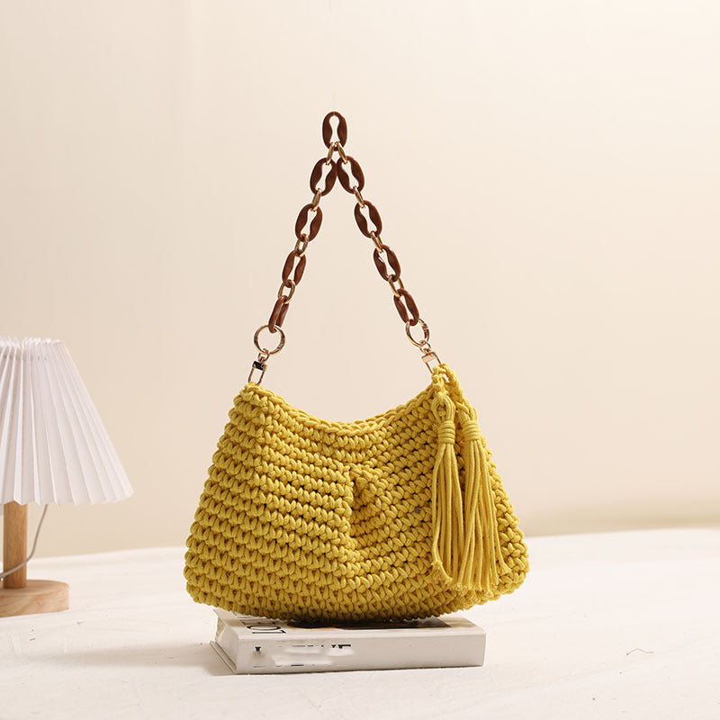 Underarm Cotton Thread Woven Bag Tassel One Shoulder Straw Bag Vacation Beach Bag Niche Women Bag Bella Mia