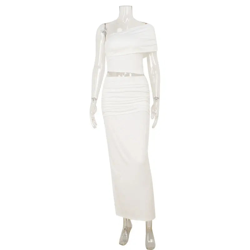 Elegant One Shoulder Crop Top And Maxi Skirt Two Piece Set For Summer Bella Mia