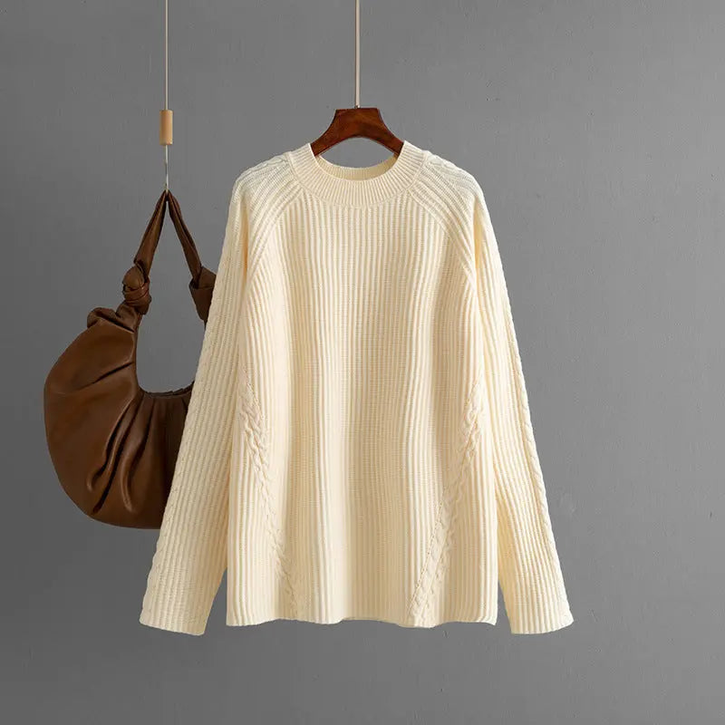 Autumn Winter Knitwear Women round Neck Loose Twisted Casual Solid Color Knitted Bella Mia