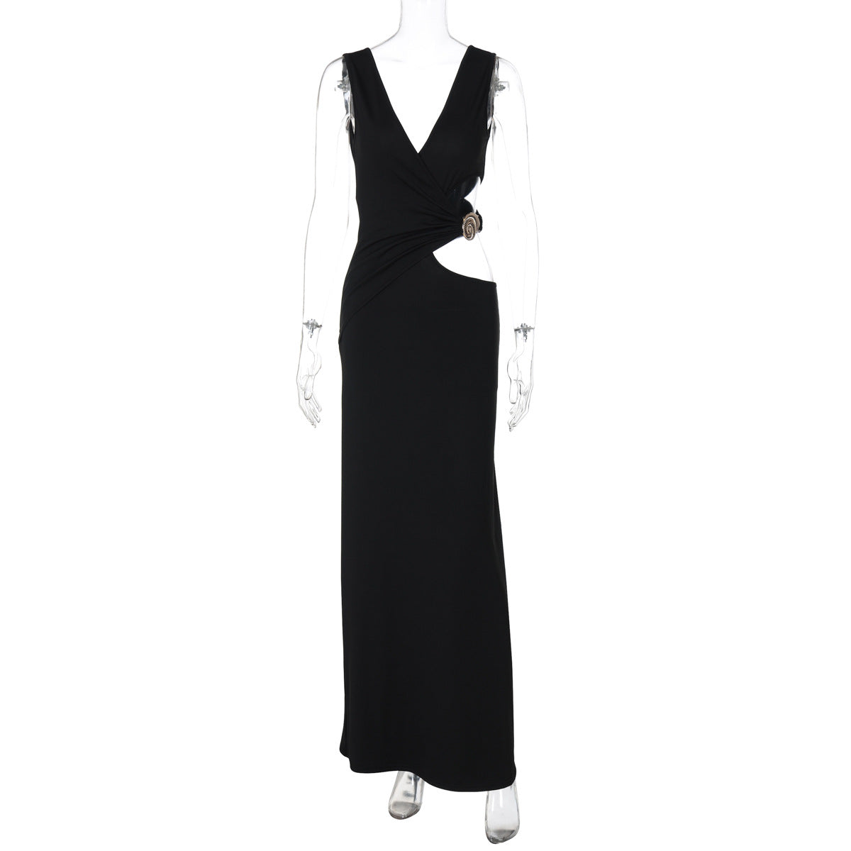 Summer Women Clothing Solid Color V neck Maxi Dress Sexy Cutout Sheath Dress Women Bella Mia