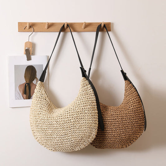 Irregular Asymmetric Shoulder Straw Bag Niche Solid Color Straw Bag Woven Bag Vacation Beach Bag Women Bag Bella Mia