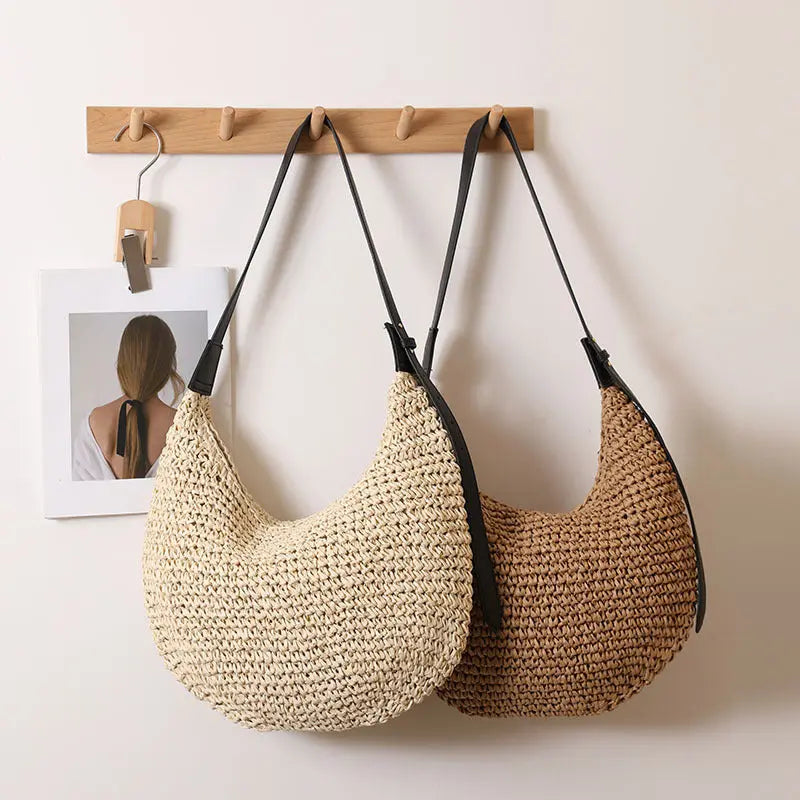 Irregular Asymmetric Shoulder Straw Bag Niche Solid Color Straw Bag Woven Bag Vacation Beach Bag Women Bag Bella Mia