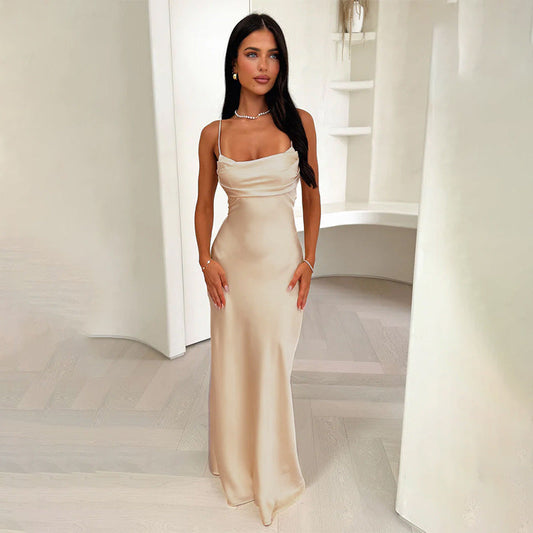 Satin Lace up Waist Controlled Dress Summer Sexy Strap Dress Bella Mia