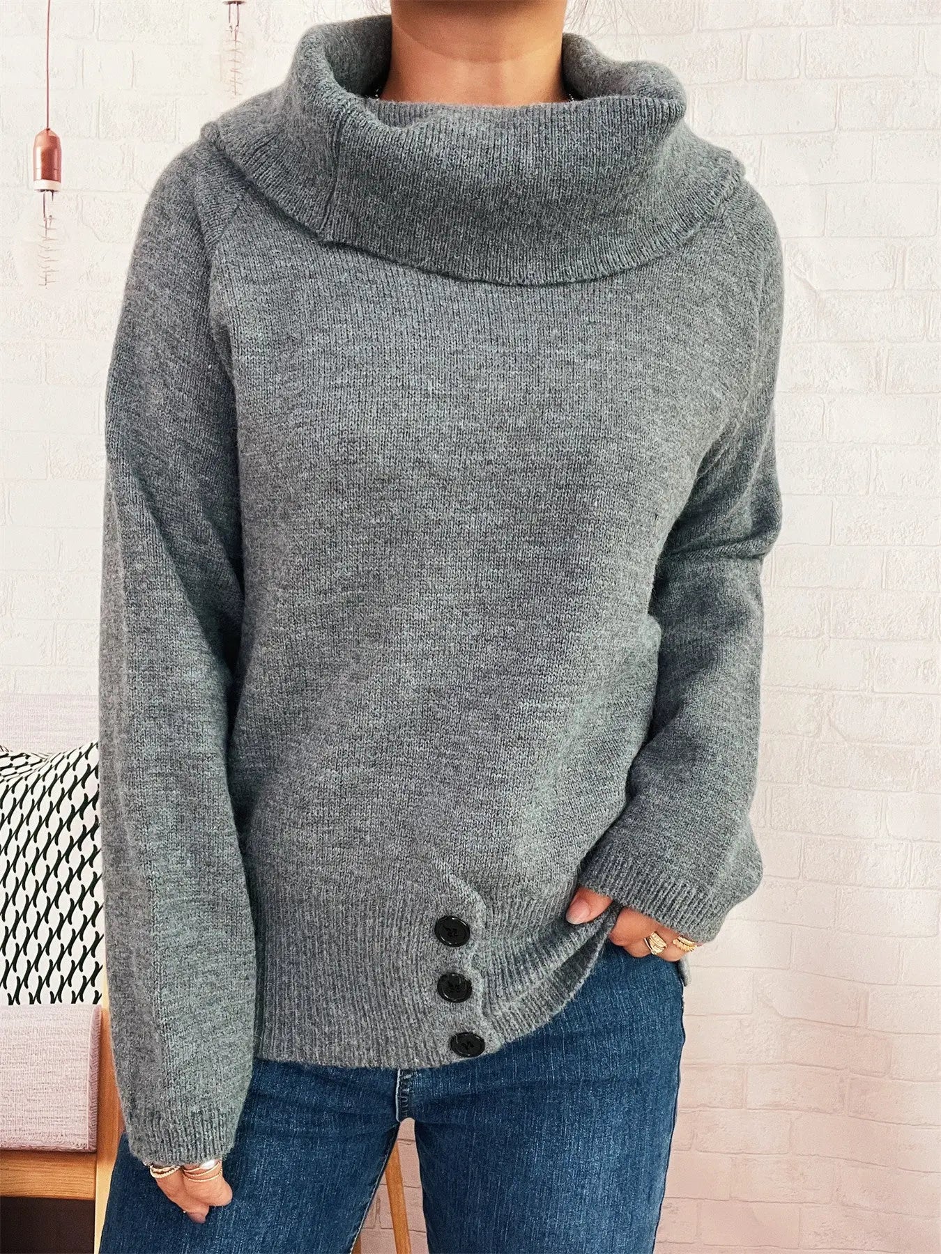 Autumn Winter Retro Office Minimalist Turtleneck Slim Knit Pullover Solid Color Striped Sweater Bella Mia