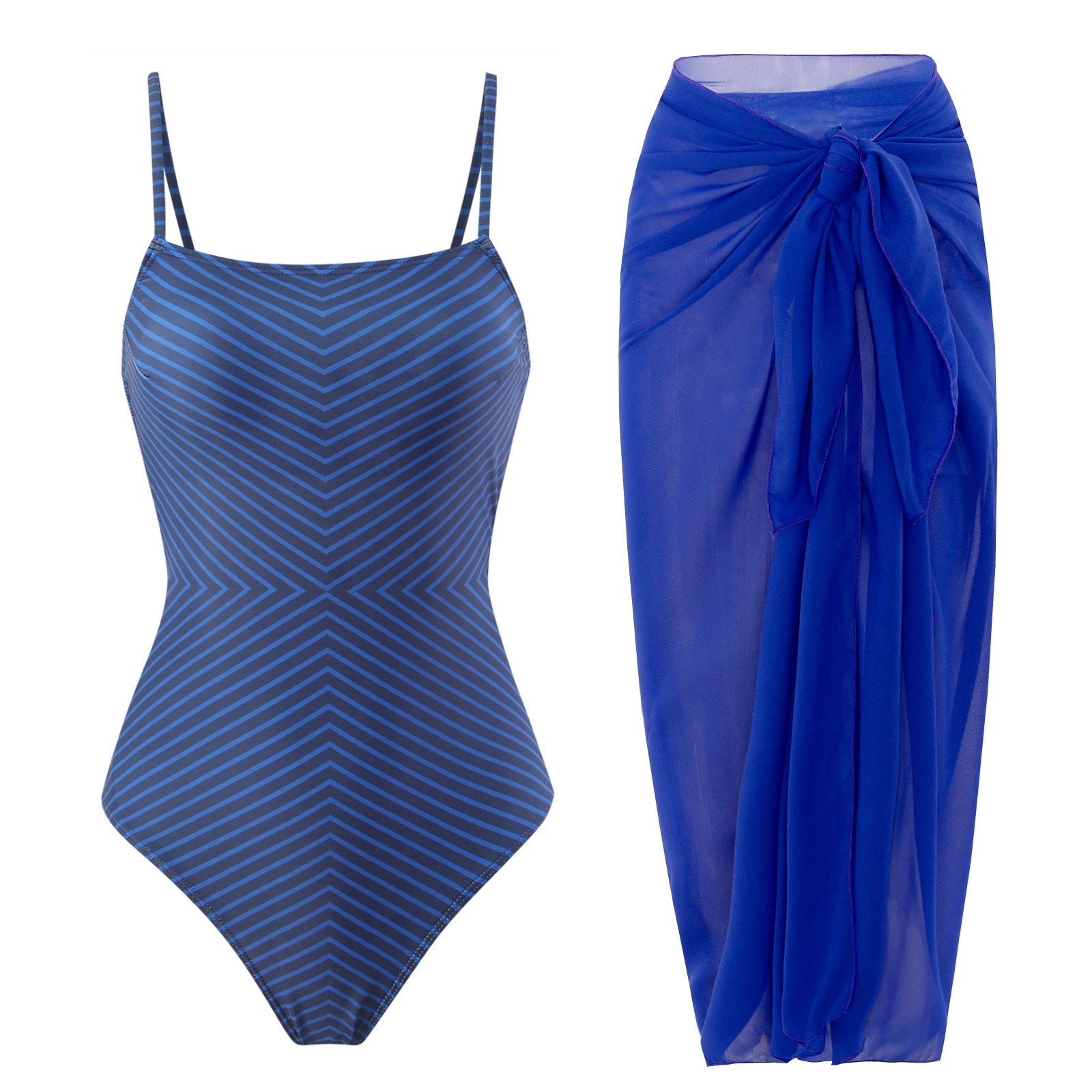 Sexy One Piece Swimsuit Women Bikini Striped Printed Gauze Skirt Swimsuit Bikini