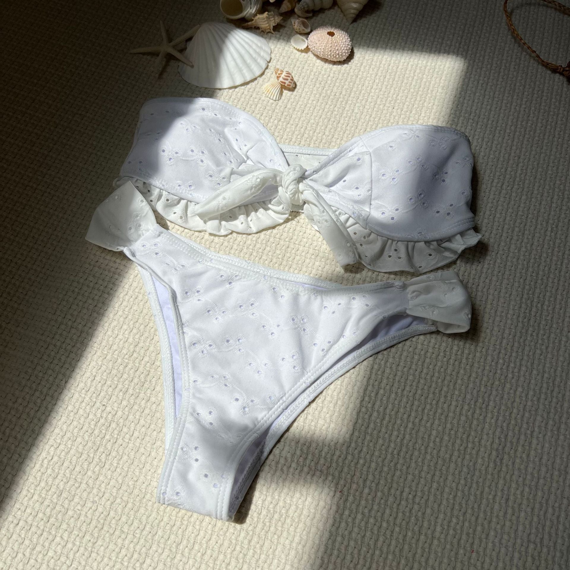 Solid Color Floral Special Fabric Tube Top Split Swimsuit Swimwear Bikini Bikini Bella Mia